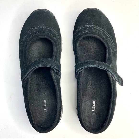 L.L.Bean suede Mary Jane mule slip on shoes hook and loop adjustable strap black - Picture 8 of 11